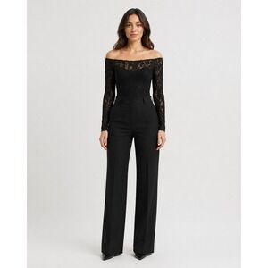 UK2LA Black Lace Off-Shoulder Bodysuit Small Long Sleeve Floral Sheer Night Out